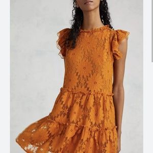 Anthropologie Rust Tiered Lace Tunic Dress